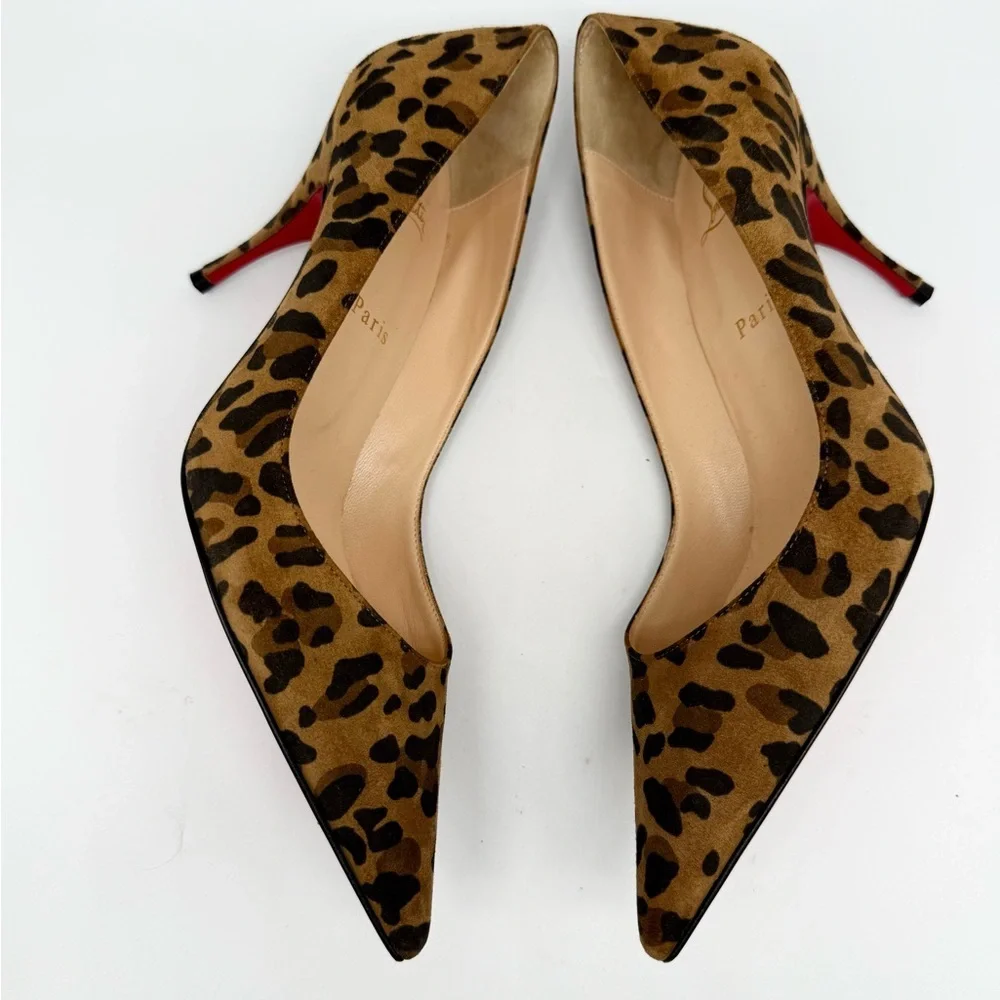 Christian Louboutin Black Brown Leopard Leather Clare 80mm pointed pumps EU 38 - Picture 3 of 8